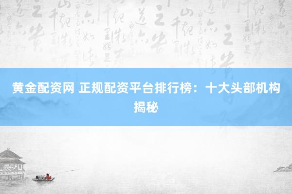 黄金配资网 正规配资平台排行榜：十大头部机构揭秘