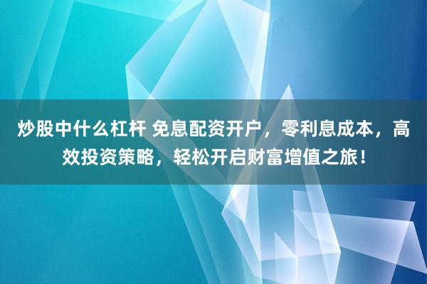炒股中什么杠杆 免息配资开户，零利息成本，高效投资策略，轻松开启财富增值之旅！